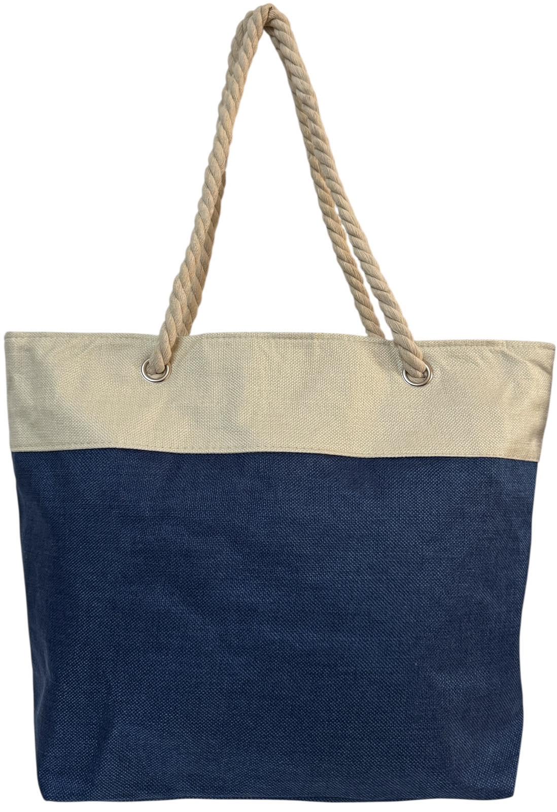 Сумка пляжна жіноча з тканини на блискавці Синій із бежевим (2001) - фото 3 Сумка пляжна жіноча з тканини на блискавці Синій із бежевим (2001) - фото 3