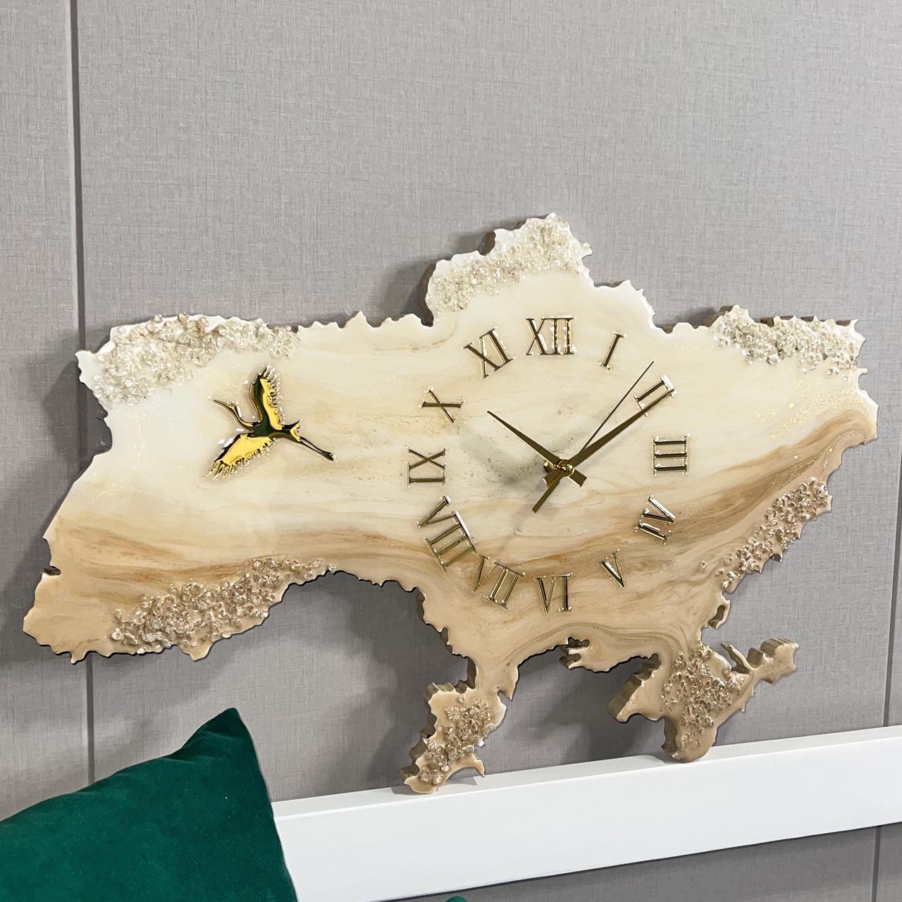 Часы настенные из эпоксидной смолы Карта Украины 50x32 см