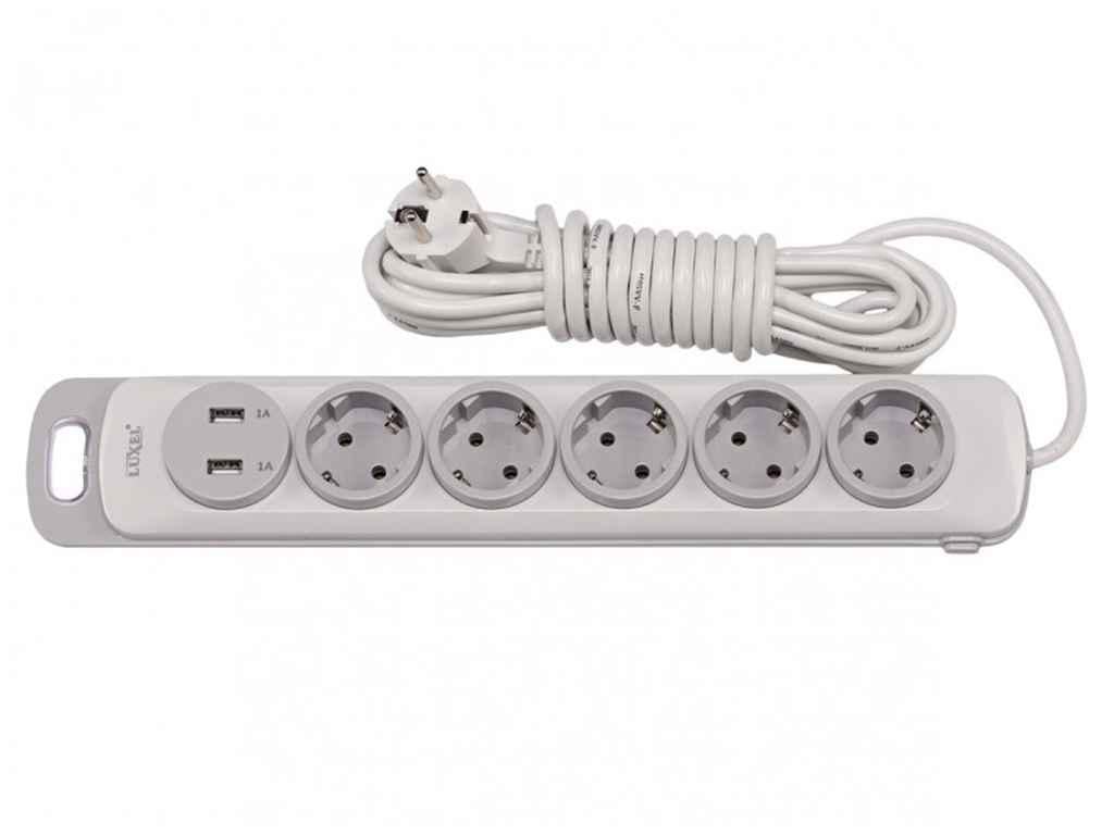 Удлинитель Luxel 3 м 5 гнезд земля выключатель/2 usb NO (1017762)