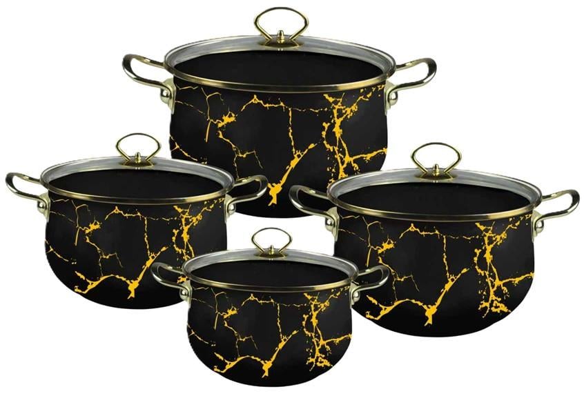 Набір емальованих каструль Edenberg 8 пр. з кришками Чорний/Золотий (EB-12622) Набір емальованих каструль Edenberg 8 пр. з кришками Чорний/Золотий (EB-12622)