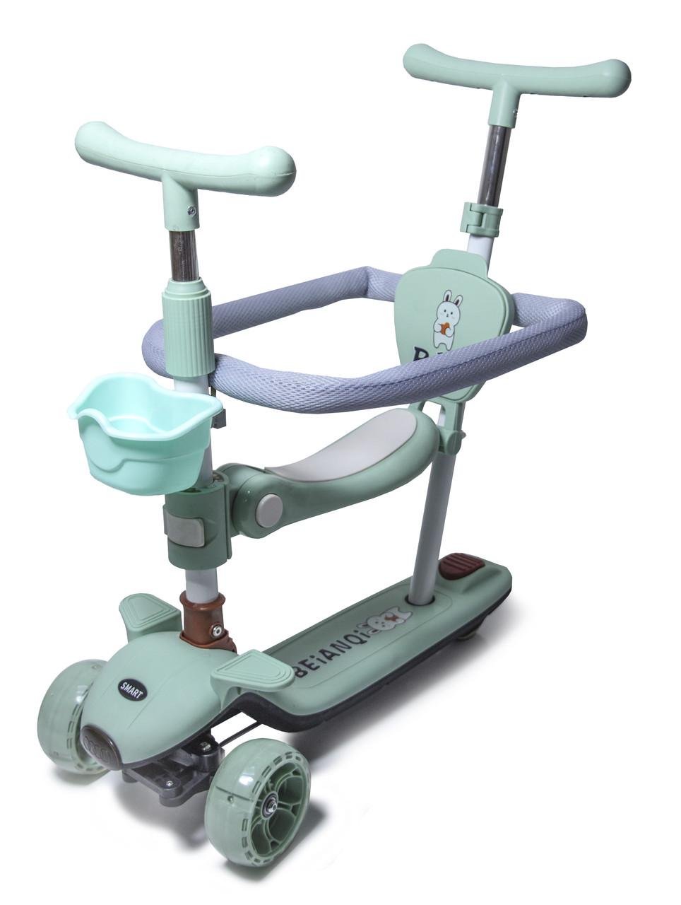 Самокат для малышей 5в1 с бортиком подсветки и музыкой Мятный