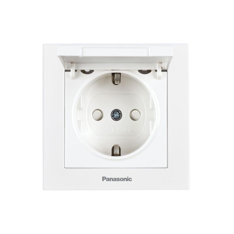 Розетка с заземлением Panasonic Karre Plus 55 с защитными шторками и крышкой ABS Белый (WDTC92102WH-UA1)