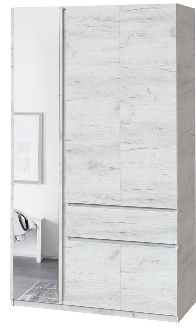 Шкаф для одежды без ручек с полками и ящиком из ЛДСП 1221х2000х520 мм Дуб крафт белый (20486) - фото 1