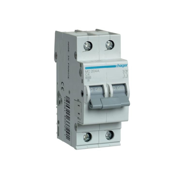 Автоматический выключатель Hager 2P 4A C 6 kA MC204A 2M
