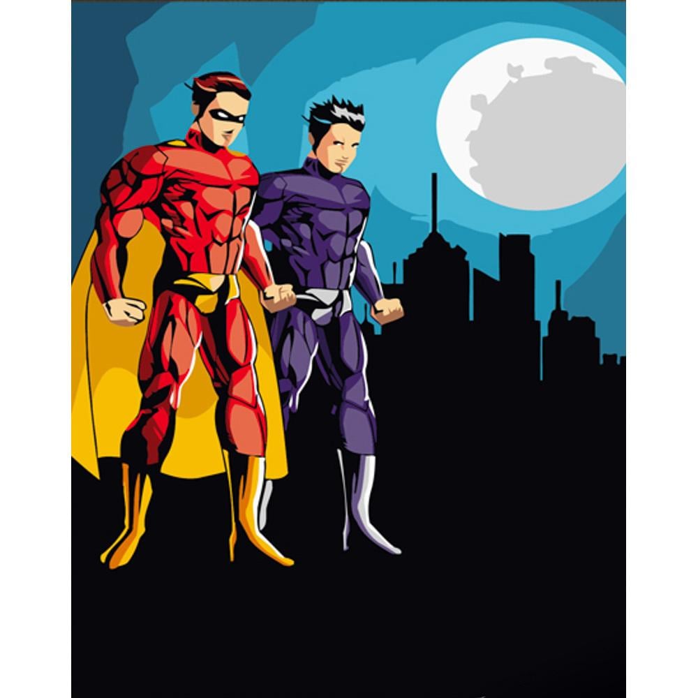 Картина за номерами Strateg Преміум Герої міста з лаком 30x40 см (SS6694)