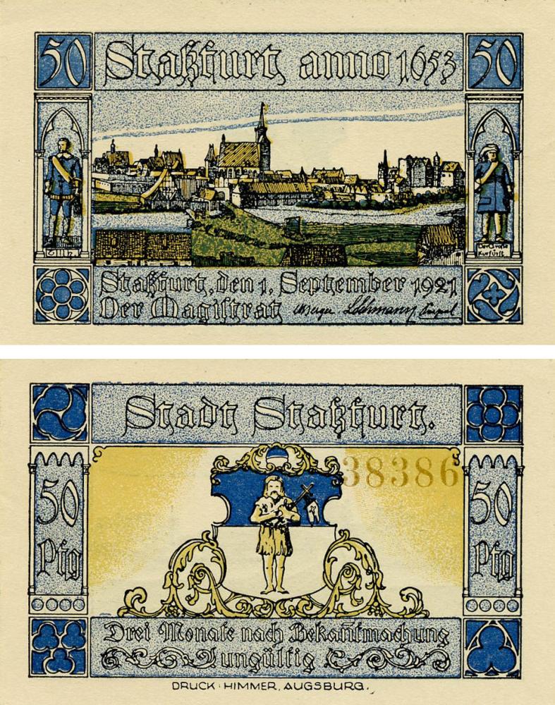 Коллекционная банкнота Германия Нотгельд 50 пфеннигов 1921 F-VF Штасфурт (Б18730)