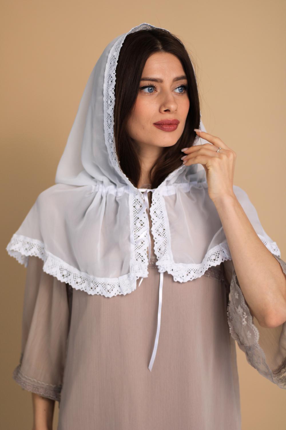 Палантин для храма на голову 80x120 см Белый (п019) - фото 5 Палантин для храма на голову 80x120 см Белый (п019) - фото 5