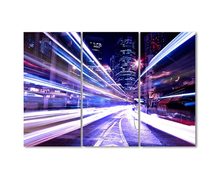Картина модульная Вечерний город улица в движении 3 модуля 80x120 см
