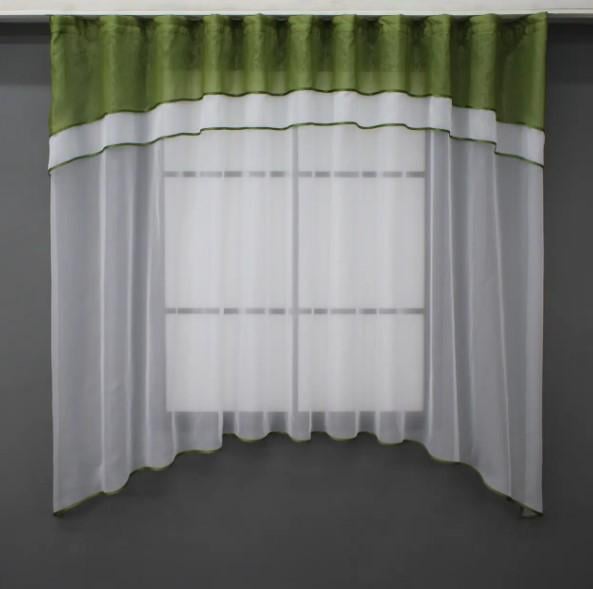 Гардина кухонная с аркой 280х170 см Белый/Оливковый (036к) Гардина кухонная с аркой 280х170 см Белый/Оливковый (036к)