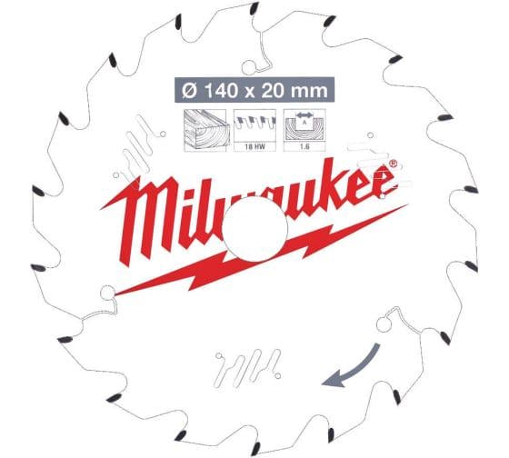 Пиляльний диск Milwaukee по дереву 140x20x1,6 18Z (4932471310)