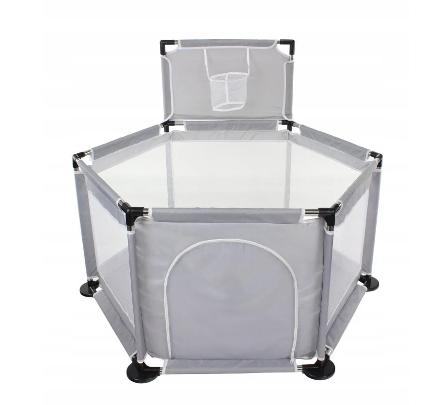 Манеж игровой детский складной с баскетбольным кольцом до 50 кг 130х65х100 см Серый