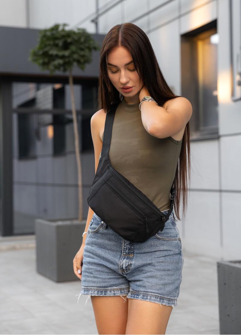 Поясная сумка-бананка женская Sambag Tirso Max тканевый 38×17×6 см Черный (80341065)