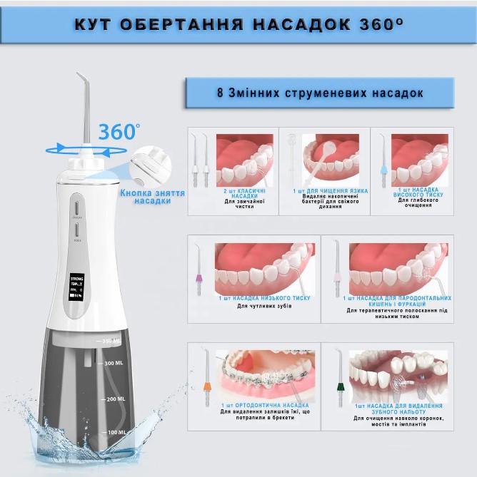 Іригатор для ротової порожнини портативний Oral Irrigator Waterproof IPX7 Чорний - фото 3