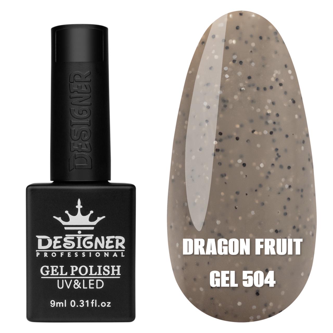 Гель-лак для маникюра Dragon fruit gel Дизайнер с черно-белой крошкой 9 мл Серо-коричневый №504