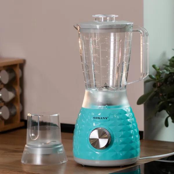 Блендер стаціонарний Sokany SK-03030 з кавомолкою з чашею 1,5 л 500 Вт Бірюзовий (SK-03030)
