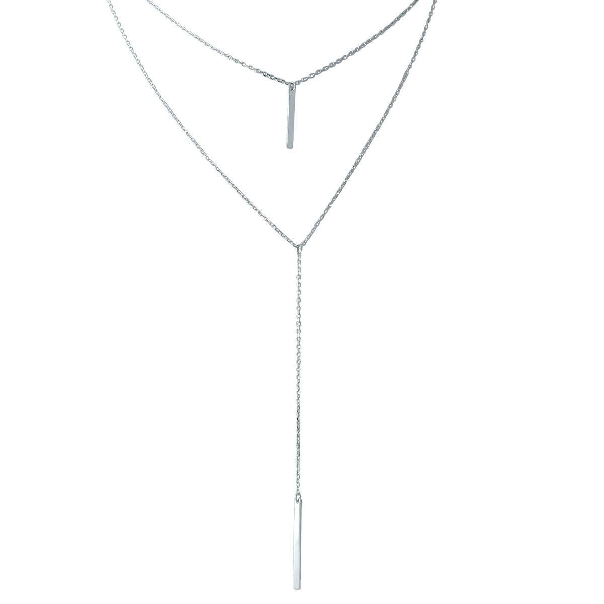 Колье серебрянное многослойное с вертикальными двойными подвесками р. 40-45 см