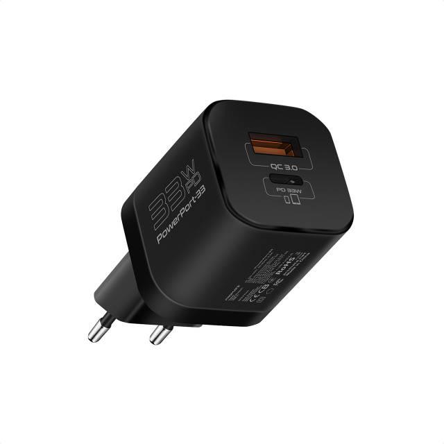 Мережевий зарядний пристрій Promate PowerPort-33 Вт USB-C USB-A Black