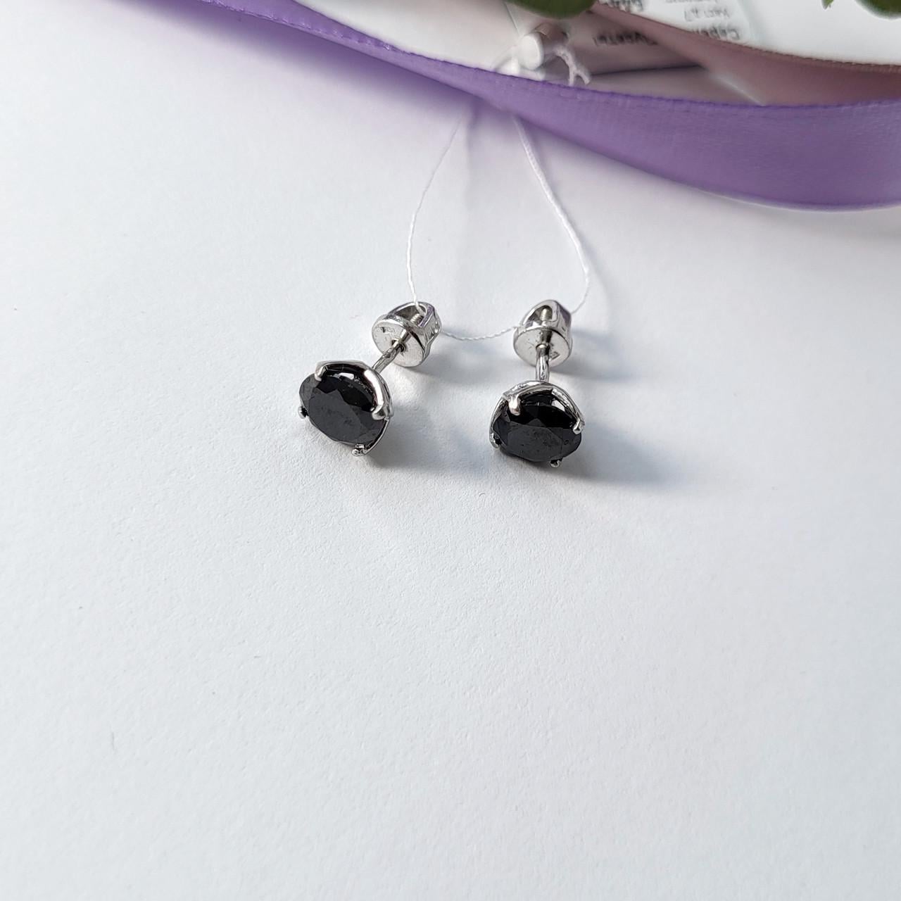 Серебряные серьги-подвески с черным камнем 7 мм 925 проба 1,80 г (арт 54414ор)