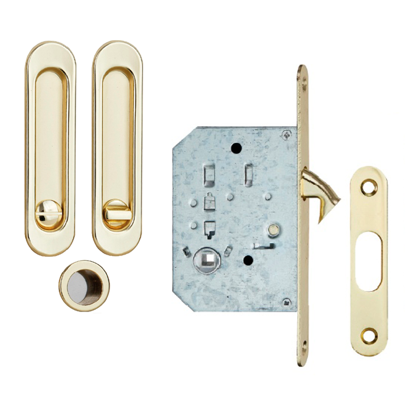 Ручки - ракушки для раздвижных дверей SIBA с механизмом WC, латунь полированная (S223 PB) - фото 1