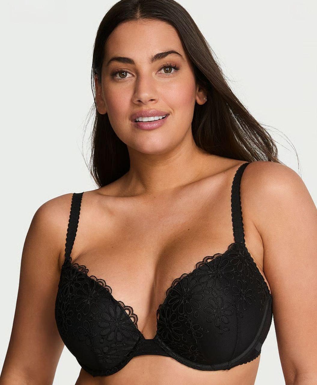 Бюстгальтер з пуш-ап Victoria's Secret Sexy Tee з вишивкою маргариток 75B Чорний (27070454)