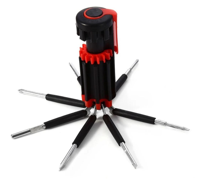 Отвертка многофункциональная Multi-Screwdriver Torch 8в1 со светодиодным фонариком Черный с красным (1033)