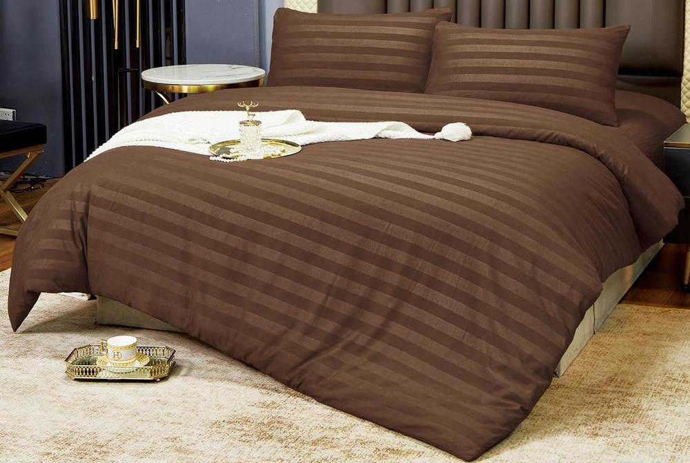 Комплект постельного белья Cotton home Colorful home двуспальный с простыней на резинке сатин страйп UT-24-18-20-3 Шоколадный (DR010755)