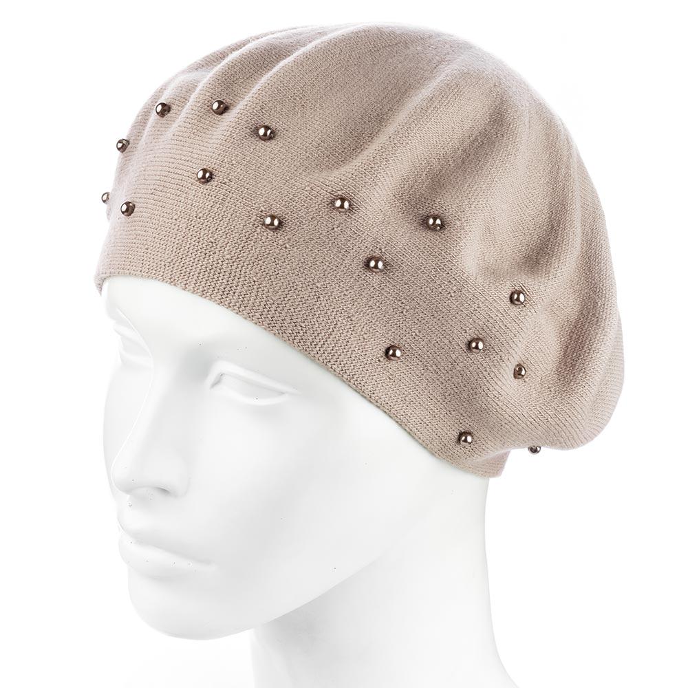 Берет женский двойной ZOLLY ZH259 с бусинами универсальный Темная пудра (288072)