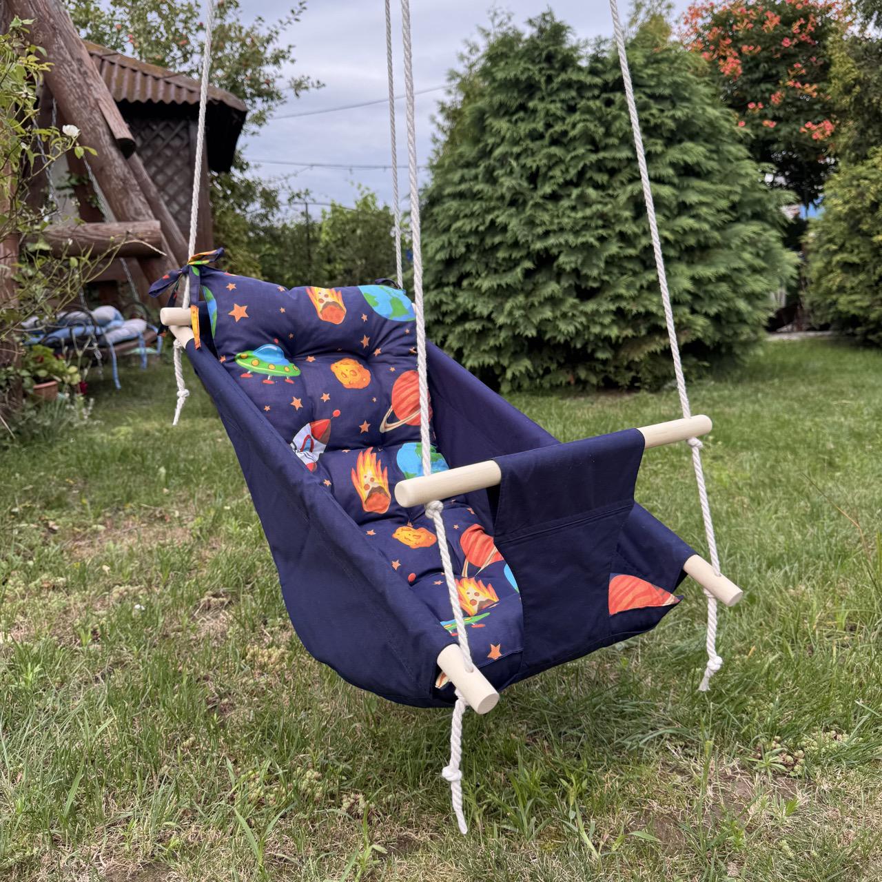 Детские качели подвесные Колыханка хлопковая с космосом Синий (gs-8663)