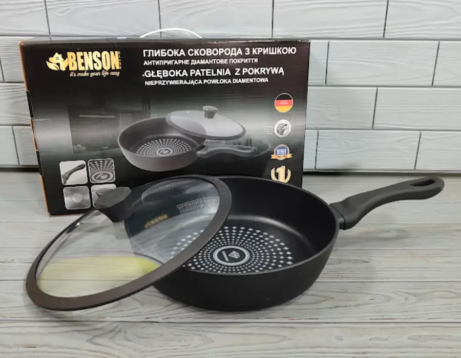 Сковорода глибока з кришкою Benson BN-449 26 см 3,1 л індукційне дно/алмазне антипригарне покриття (ML-05240) - фото 3 Сковорода глибока з кришкою Benson BN-449 26 см 3,1 л індукційне дно/алмазне антипригарне покриття (ML-05240) - фото 3