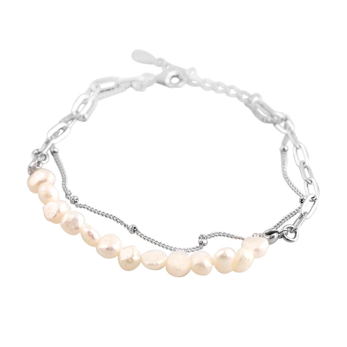 Браслет серебряный с натуральным жемчугом на цепочке