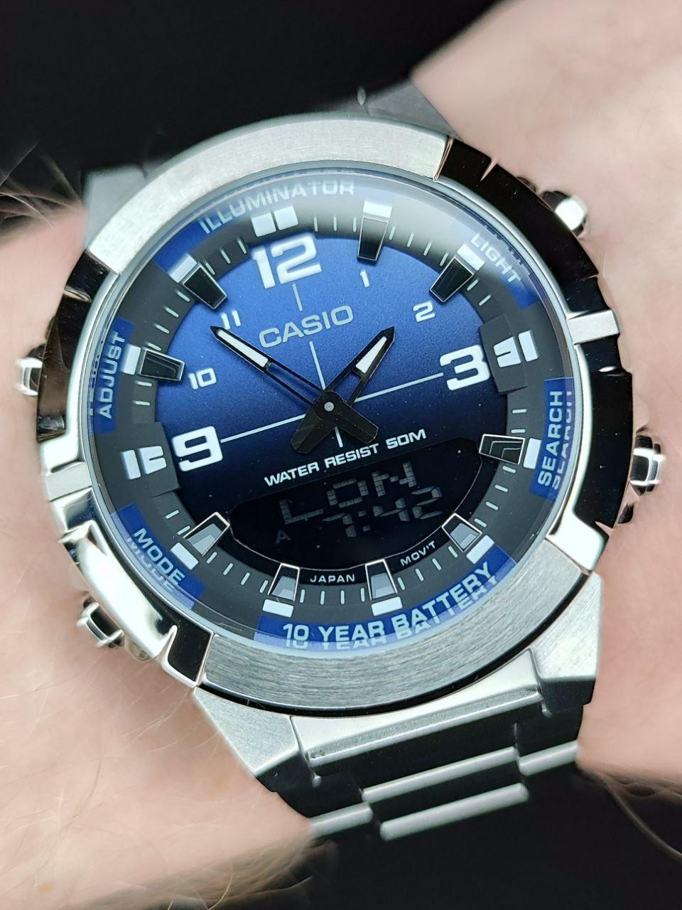 Наручные часы мужские Casio AMW-870DA-2A1 Casio Collection со стальным корпусом/подсветкой Синий (2671172998)