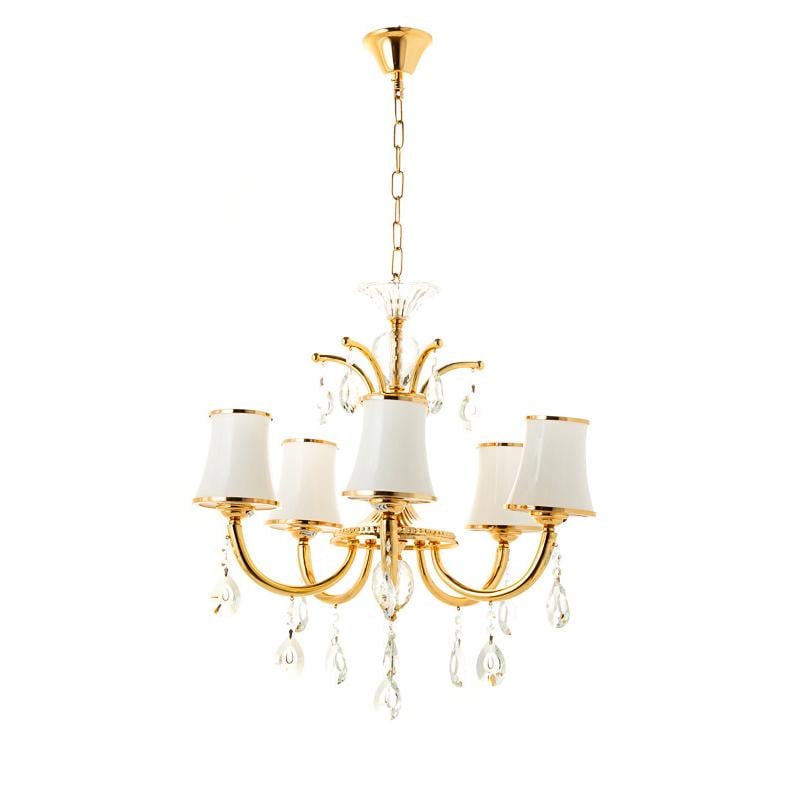 Люстра подвесная Light House ES-15420/5/gold на пять ламп с абажурами Золото