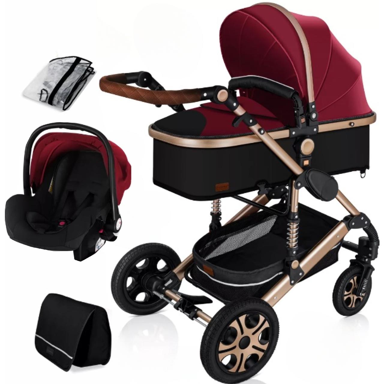 Коляска дитяча з автокріслом KESSER 3в1 94x64x119 см Червоний/Золотий Коляска дитяча з автокріслом KESSER 3в1 94x64x119 см Червоний/Золотий