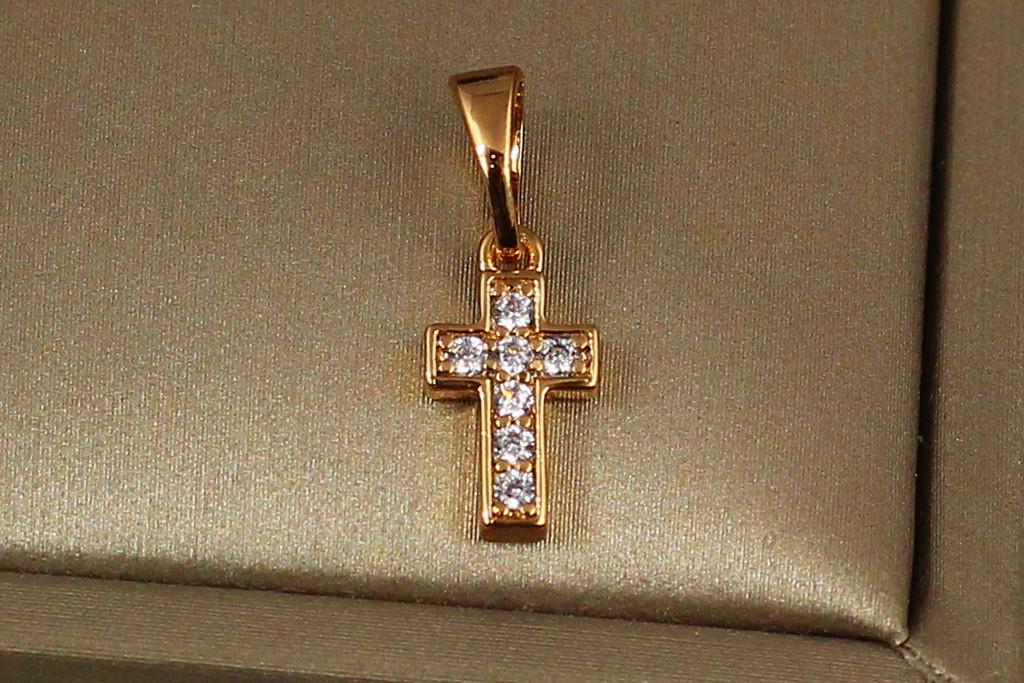 Крестик Xuping Jewelry маленький с фианитами 1 см Золотистый (2254527758)