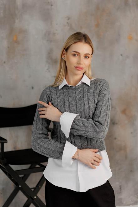 Джемпер-кроп вязаный ART KNIT Асоль с люрексом S/M Белый/Серебряный (43578)