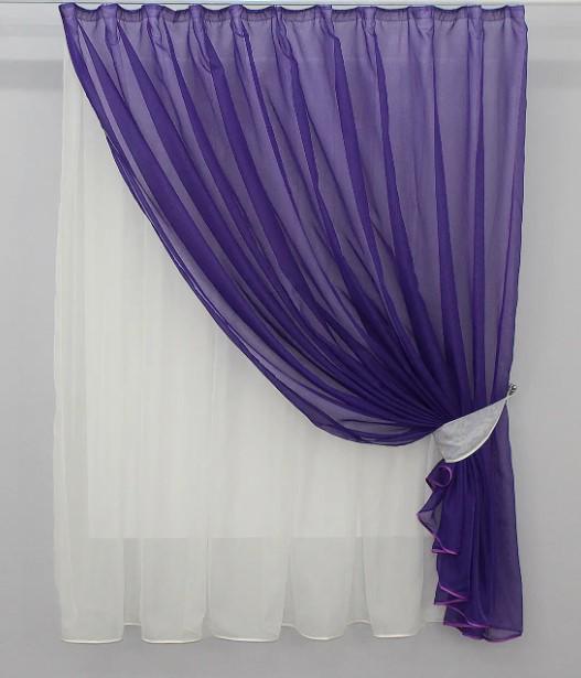 Занавеска на кухню/балкон шифон 280х170 см Фиолетовый/Молочный (076к) - фото 5 Занавеска на кухню/балкон шифон 280х170 см Фиолетовый/Молочный (076к) - фото 5