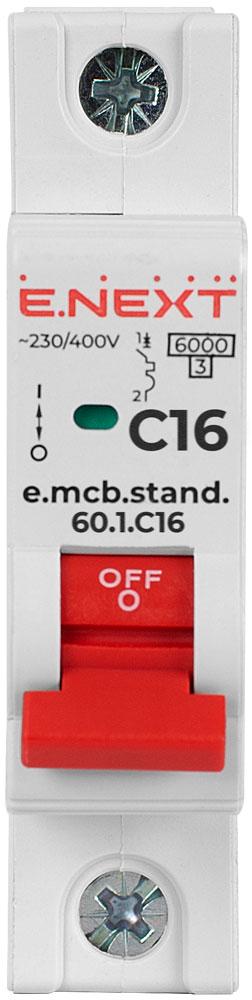 Автоматический выключатель E.NEXT e.mcb.stand.60.1.C16 1р 16А 6 кА C (s002108) - фото 2