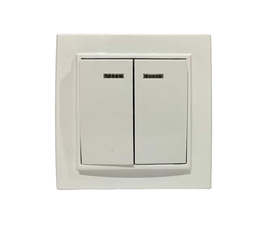 Вимикач двоклавішний Lumano COMFORT вбудований з підсвічуванням 10А Білий (000018893)