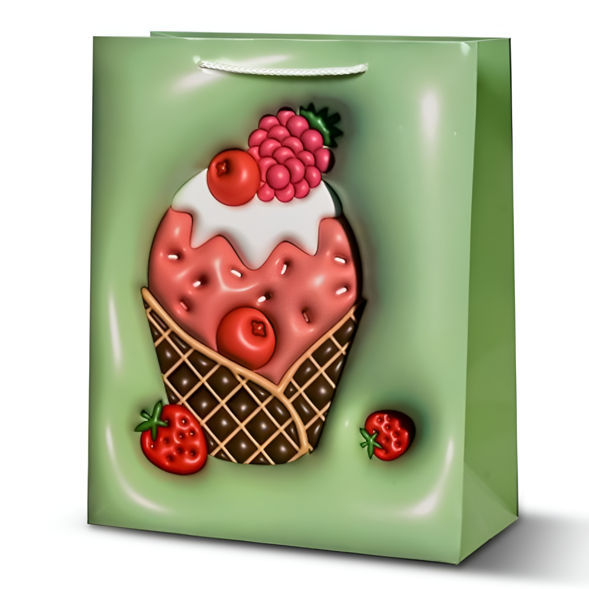 Подарочный пакет с ручками Sweets 3D Мороженое 31х42х12 см Салатовый (R33097-L)