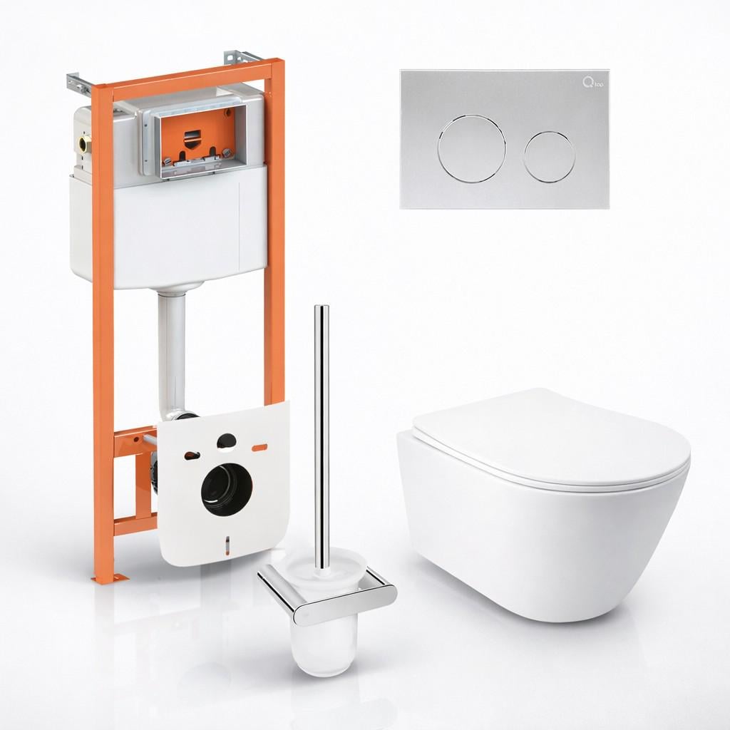 Готовое решение Qtap Jay подвесной унитаз Ultra Quiet/инсталляция Nest 4в1/кнопка Chrome круглая/ершик (45138)