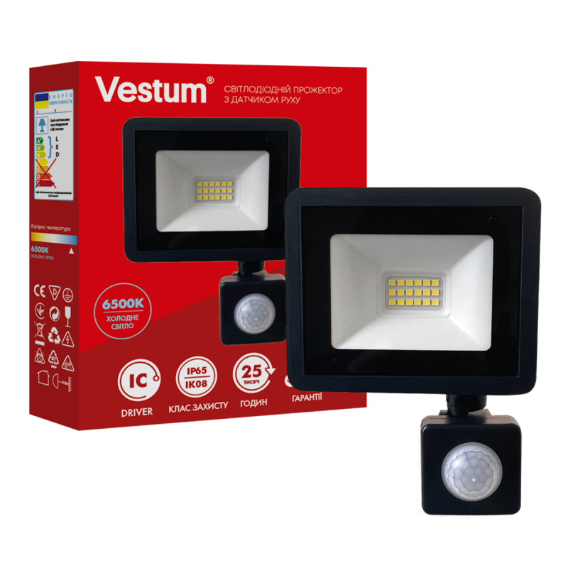Прожектор светодиодный с датчиком движения Vestum 10W 800Lm 6500K 180-260V IP65 (1-VS-3019) Прожектор светодиодный с датчиком движения Vestum 10W 800Lm 6500K 180-260V IP65 (1-VS-3019)