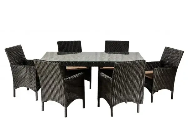Комплект садових меблів Монако Максі зі штучного ротанга стіл/6 крісел Чорний (CNT00008739)