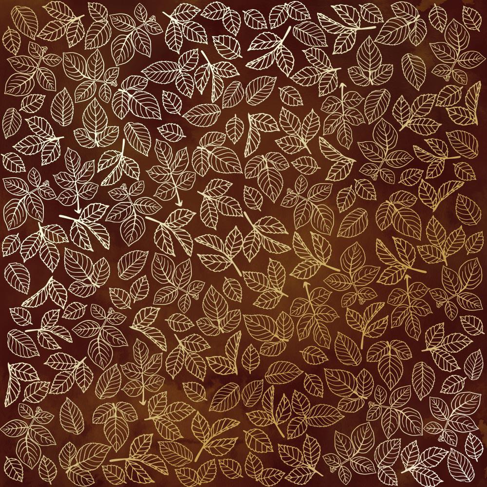 Лист паперу односторонній Golden Rose leaves із фольгуванням 30,5х30,5 см Brown/Aquarelle