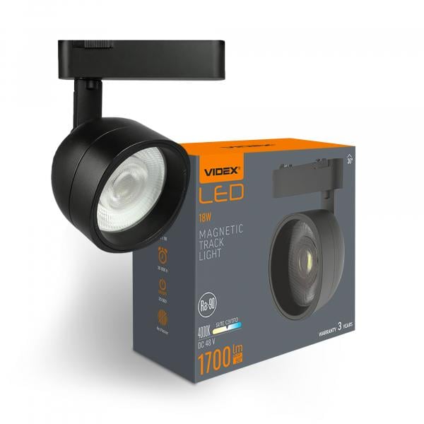 Світильник Videx трековий 18 W/4000 K/48 V Black (LA78B) Світильник Videx трековий 18 W/4000 K/48 V Black (LA78B)