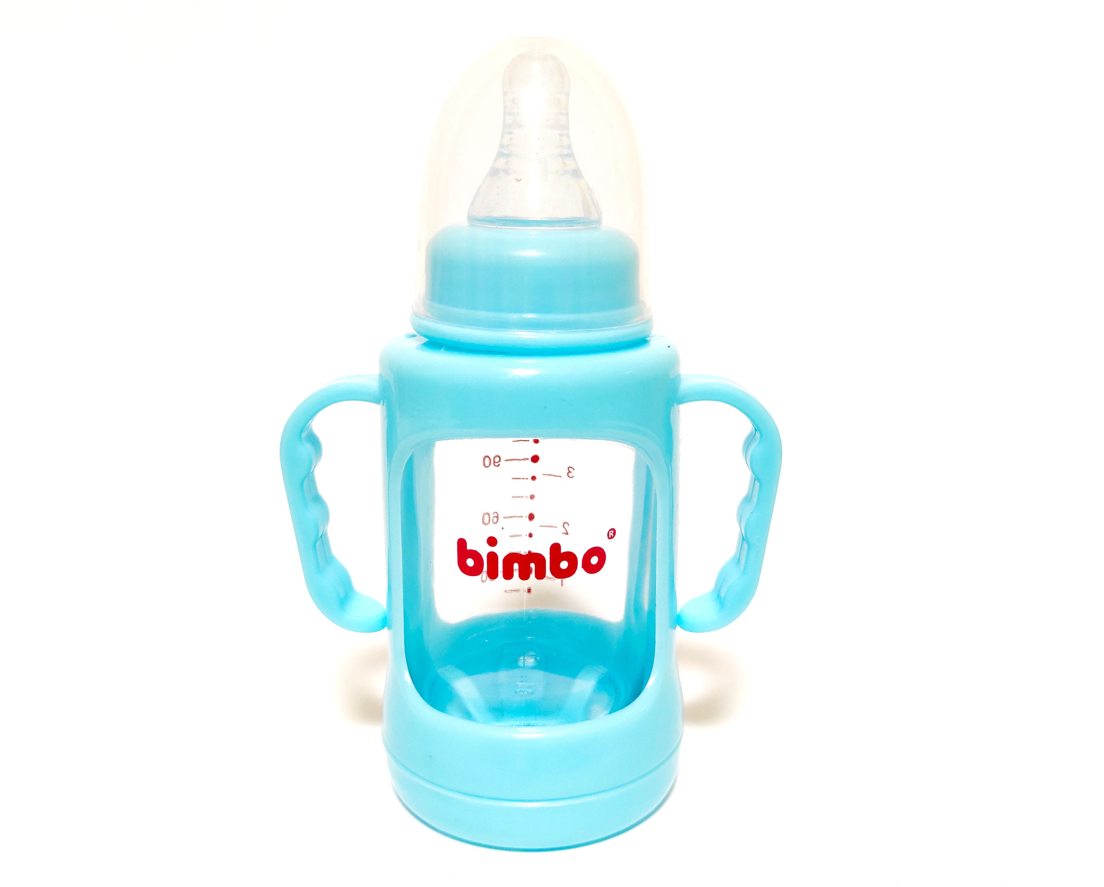 Пляшка для годування Bimbo скляна з соскою і ручками 120 мл Блакитний (91184g)