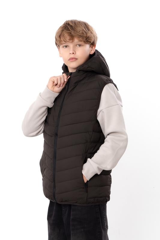 Жилетка демісезонна підліткова для хлопчика з капюшоном Носи Своє р. 46 Хакі (14278)