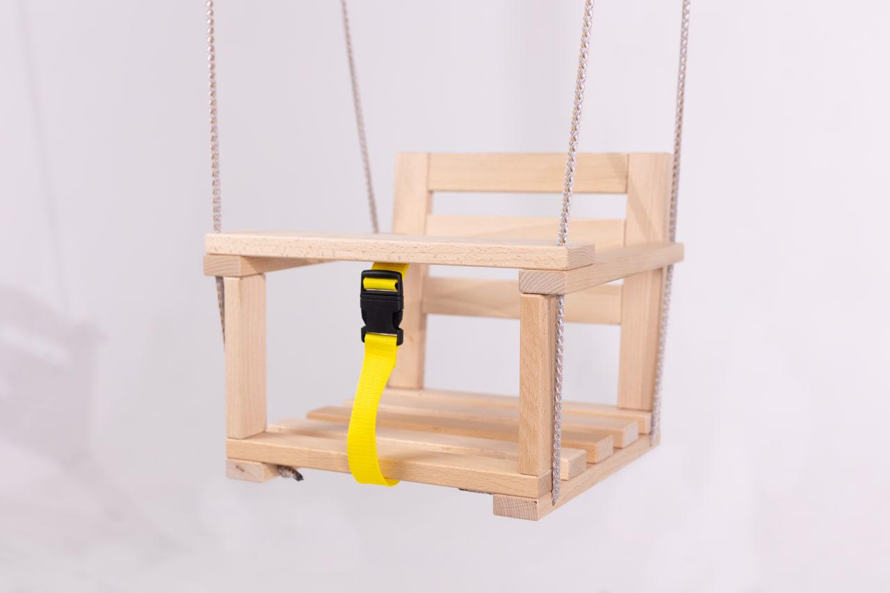 Гойдалка підвісна дитяча дерев'яна зі спинкою 34х32х28 см (4320) - фото 4