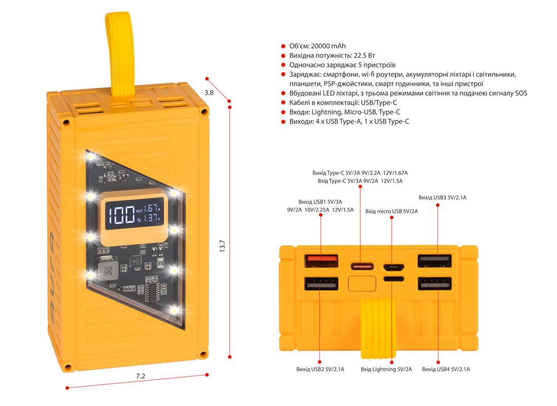 Повербанк Aura NRG-P20 20000 mAh 22,5W Yellow - фото 2