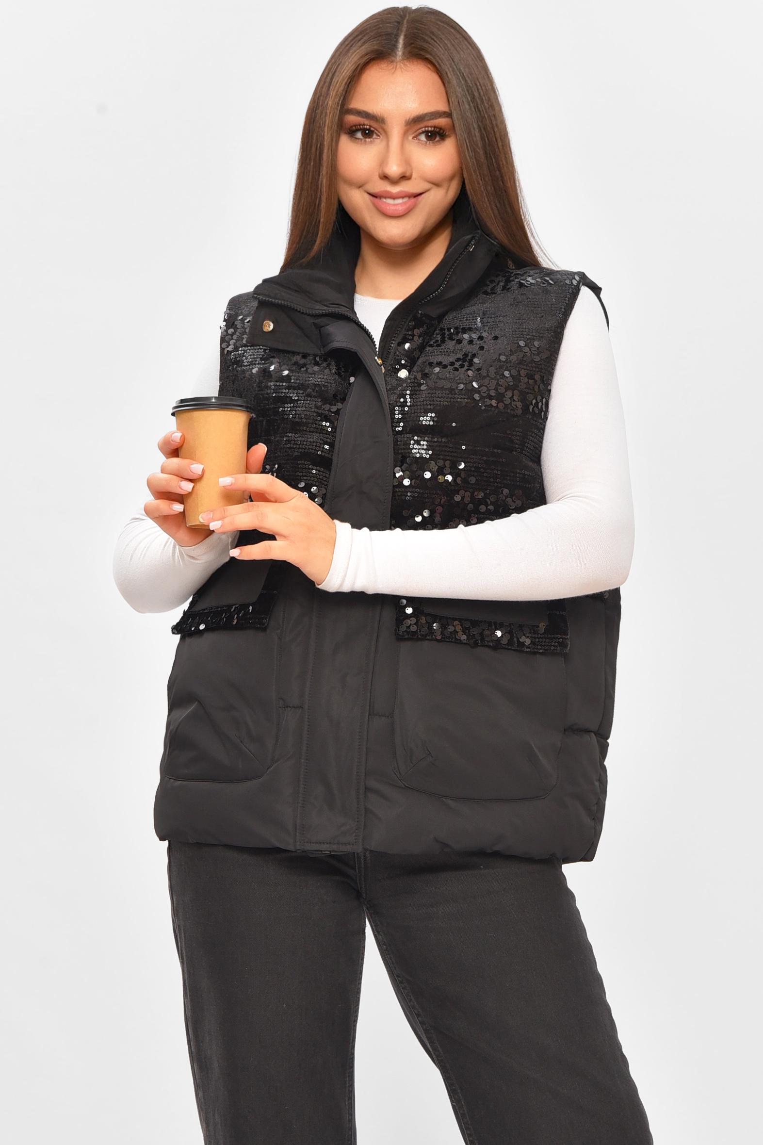 Жилетка жіноча однотонна 206130 з паєтками S Чорний
