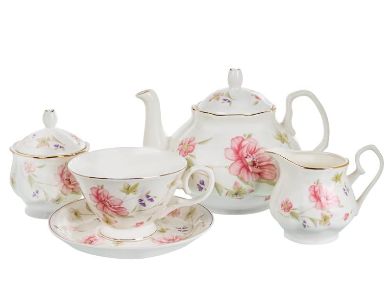 Чайний сервіз Lefard Квітковий світанок на 6 персон 15 предметів Білий (943-071)